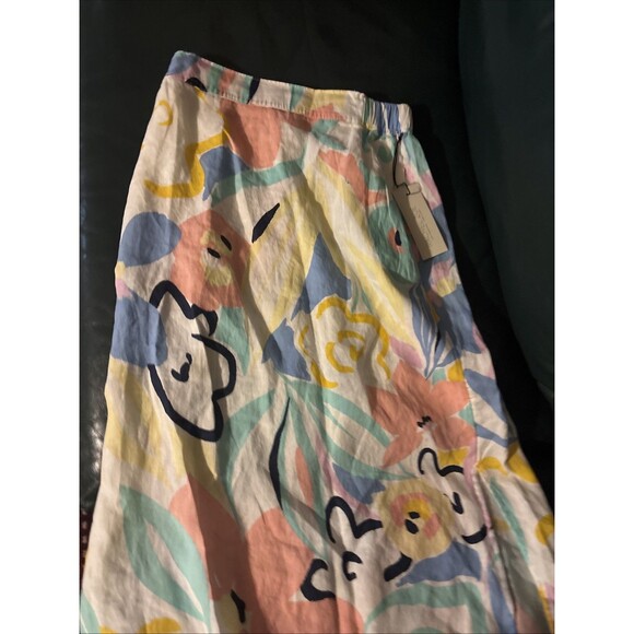 Rachel Zoe Skirt Womens Small White Yellow Floral Linen Midi Resort - Picture 2 of 5